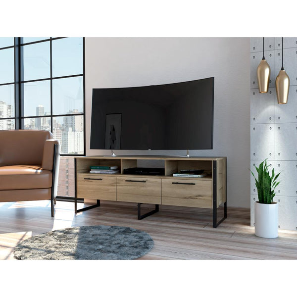 SIN INV Mesa Para Tv Emery, Café Claro, con patas y manijas en color negro 60"