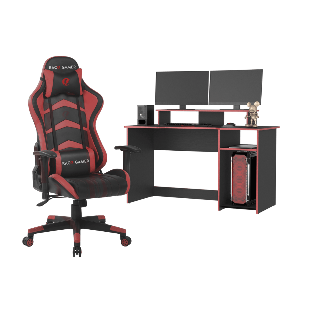 Combo Gamer , Wengue y Rojo, Incluye Escritorio y Silla Gamer - VIRTUAL MUEBLES
