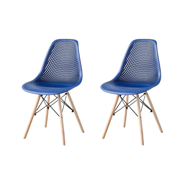 Silla Marcus, Color Azul, Con espaldar y patas en Madera X2