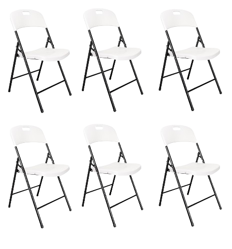 Set de 6 Sillas Plegables Dako, Blanco, espaldar y asiento en material plastico y patas metálicas