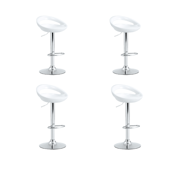 Kit de Cuatro Sillas Bar Turón, Blanco,  base metal cromado