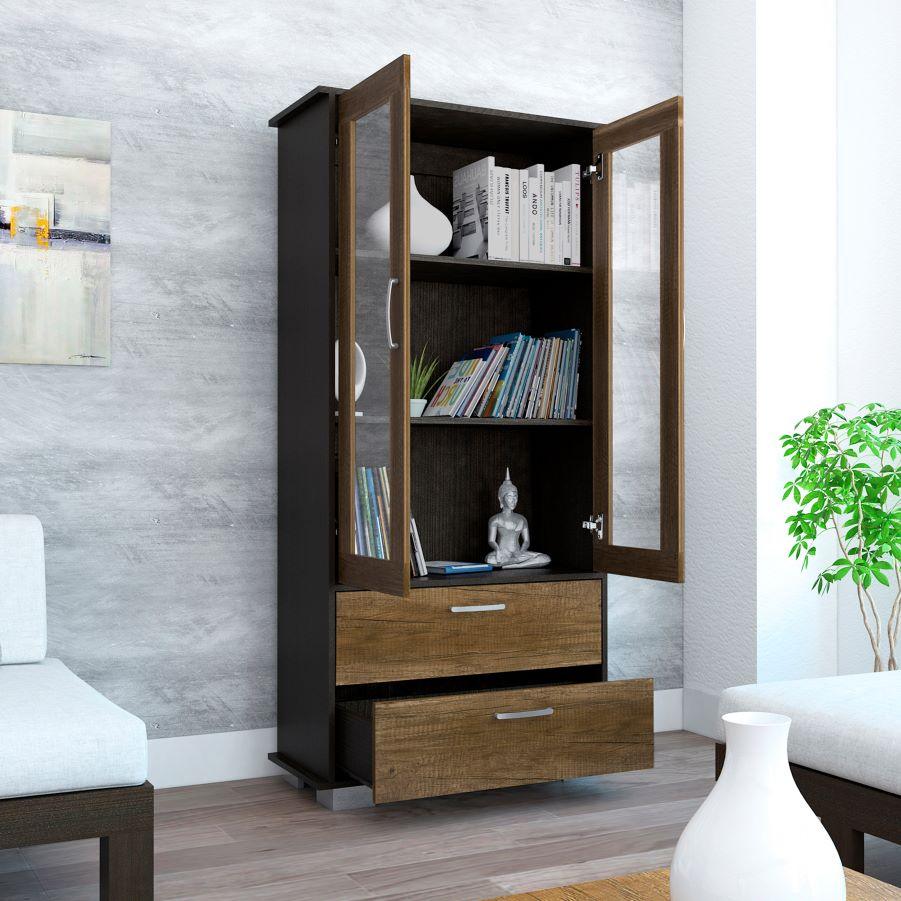 Vitrina Clasic color Wengue y Cobre para Ambientes.